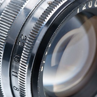 Photo camera lens close-up